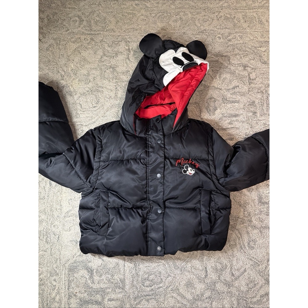 Disney Mickey Mouse Puffer Jacket Youth Small Sleeves Detach Red Black